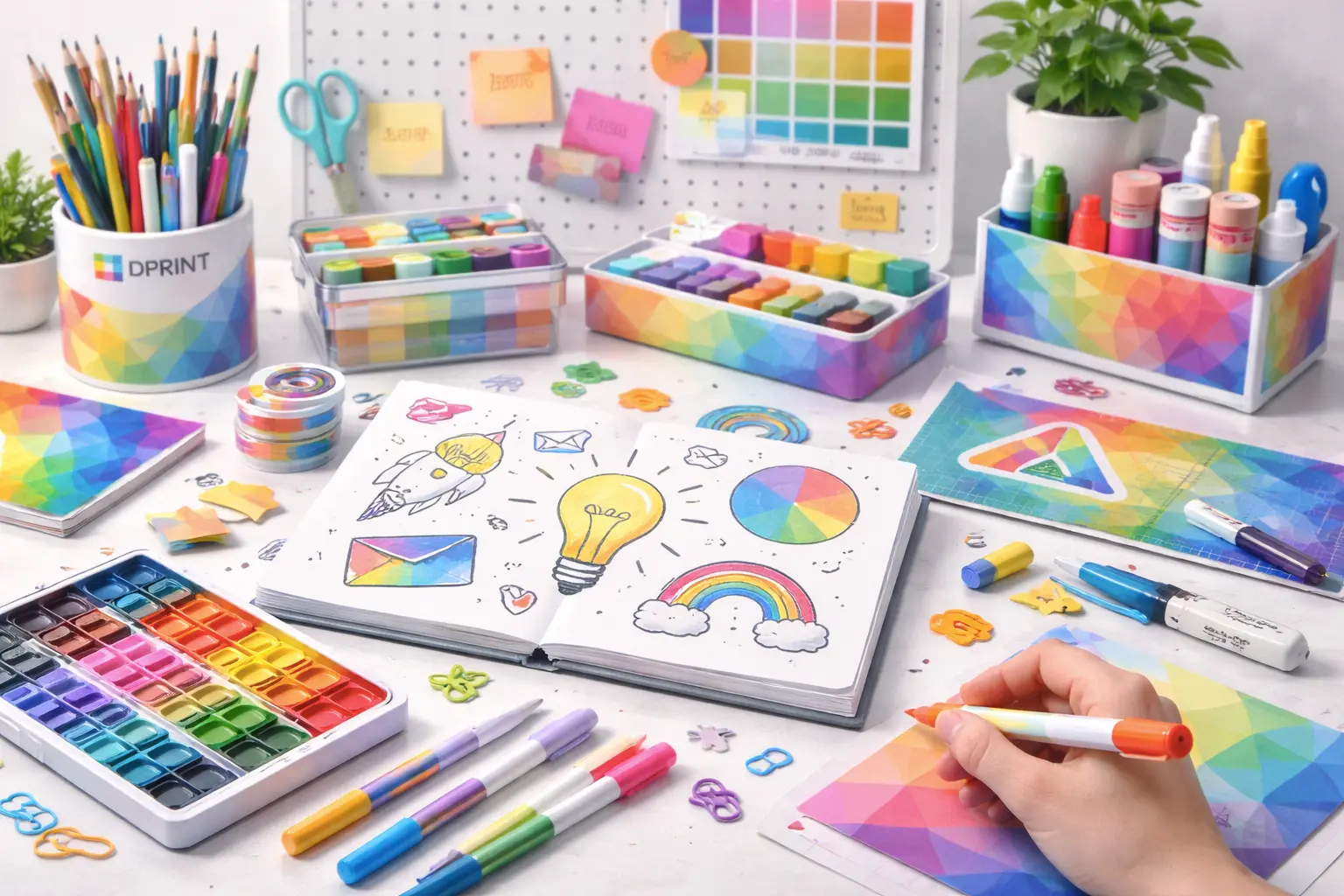 Pinturas escolares de fácil limpieza en manos y superficies