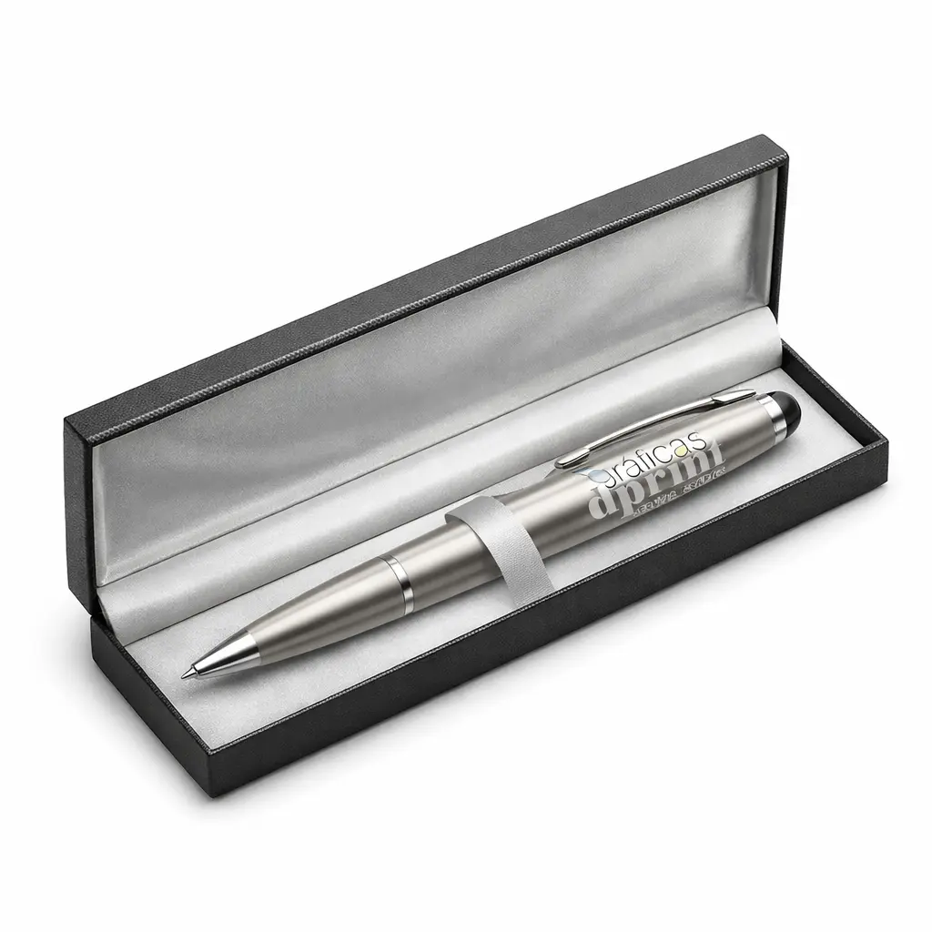 Bolígrafo premium presentado en estuche, listo para entregar.