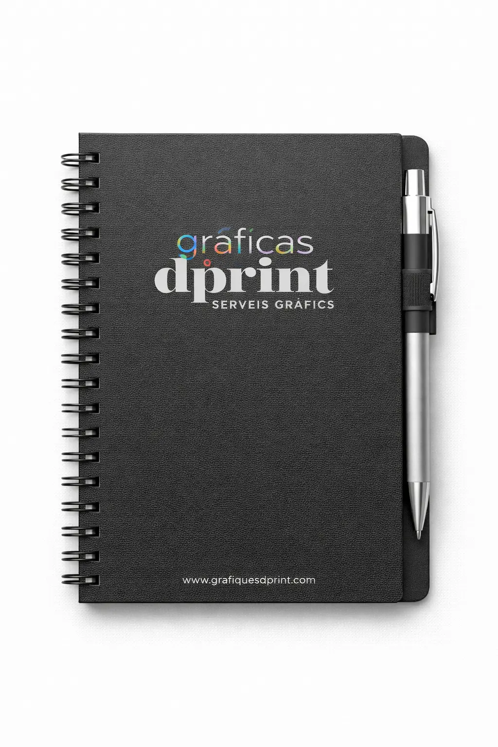 Cuaderno con bolígrafo integrado para congresos y jornadas.
