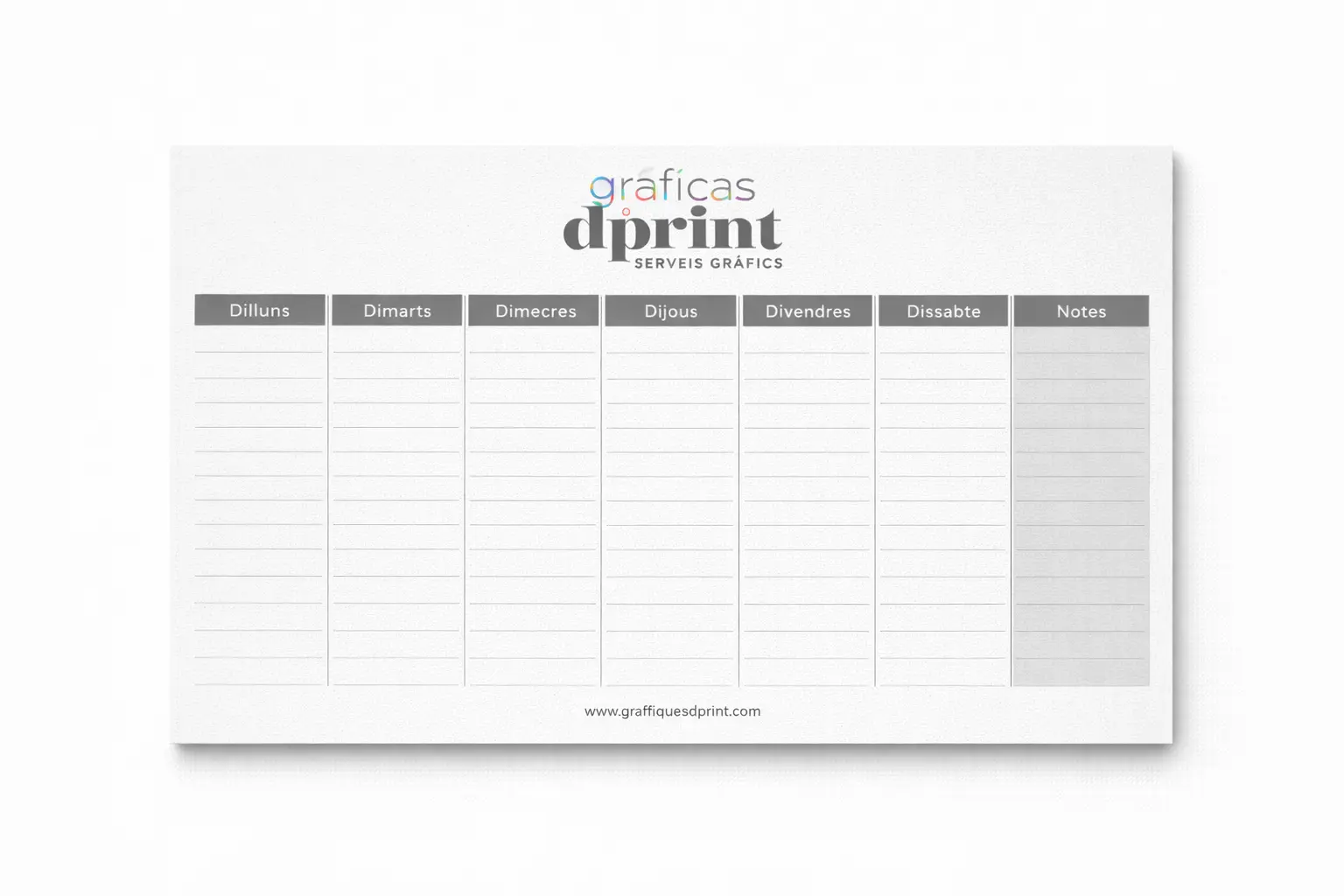 Planificador semanal corporativo para escritorio y equipos.