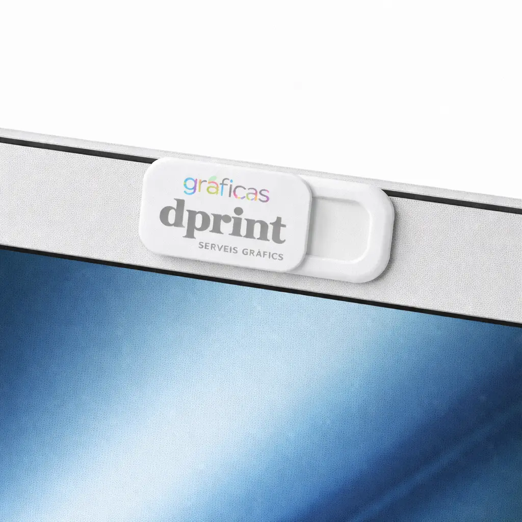 Protector de webcam con logo, ideal para empresas y formaciones.