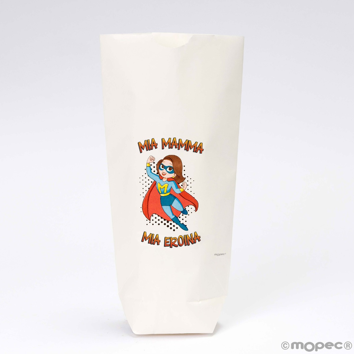 Bolsa blanca Super Mamma 12x22,5cm. min.25
