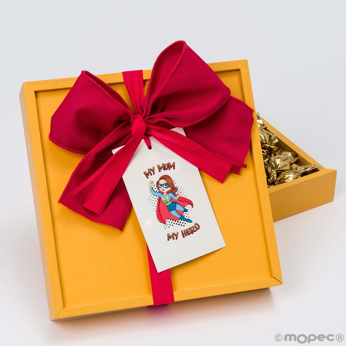 Caja madera amarilla 30 crokichocs Super Mom