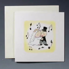 Invitación de boda Pit&Pita bailando con sobre