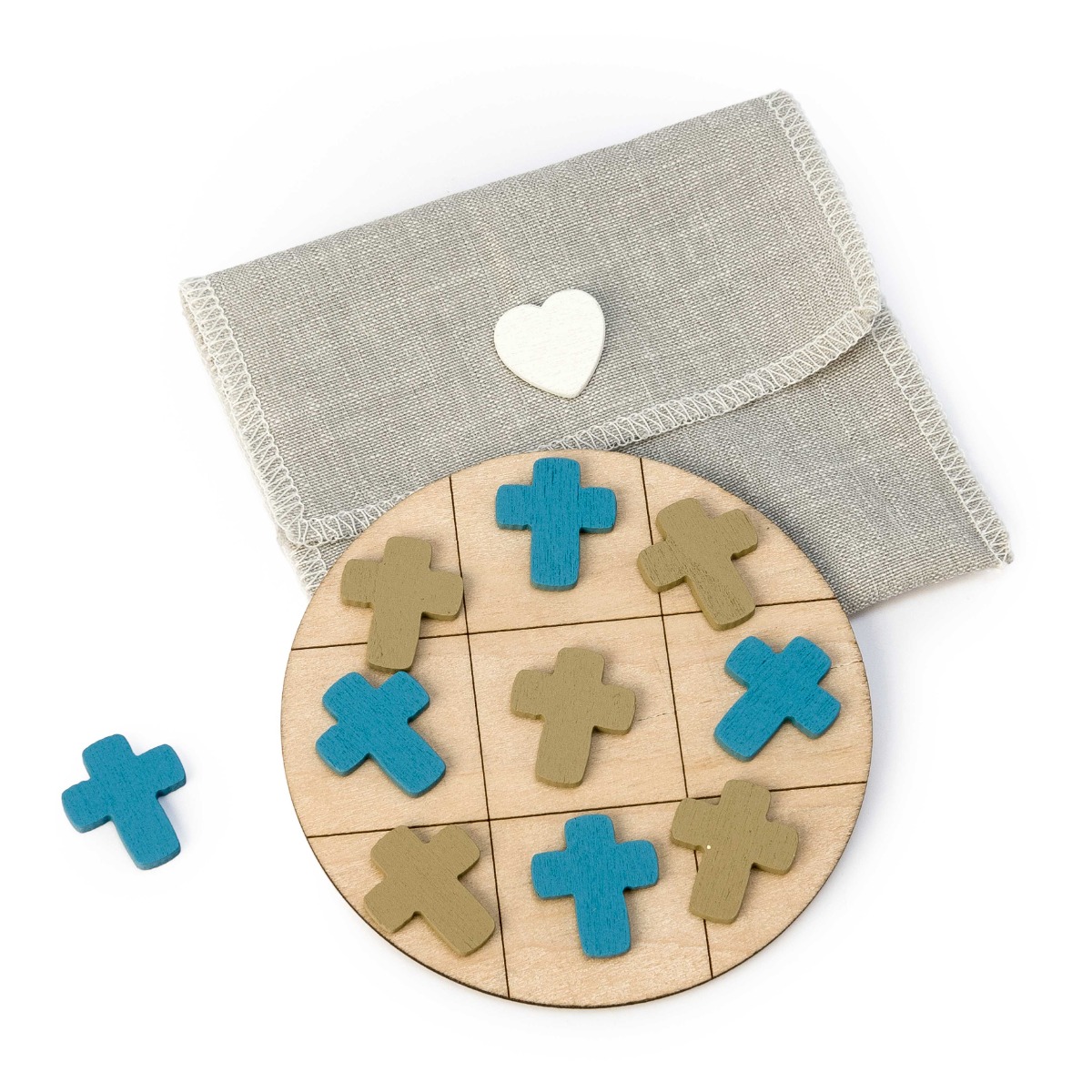 Juego 3 en raya de madera Cruz azul y beige