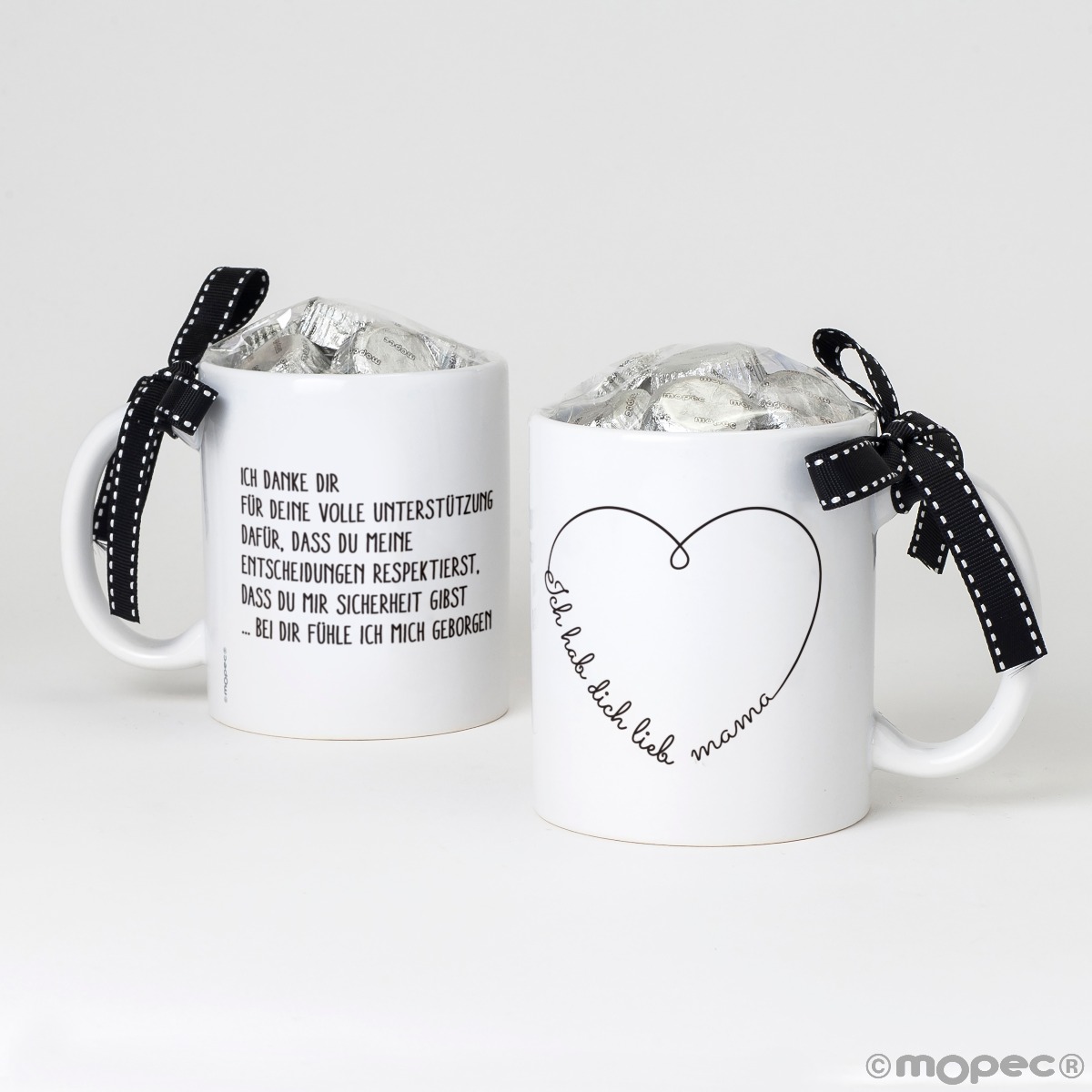 Taza cerámica Ich habe dich lieb mama corazón 6bombones caja regalo