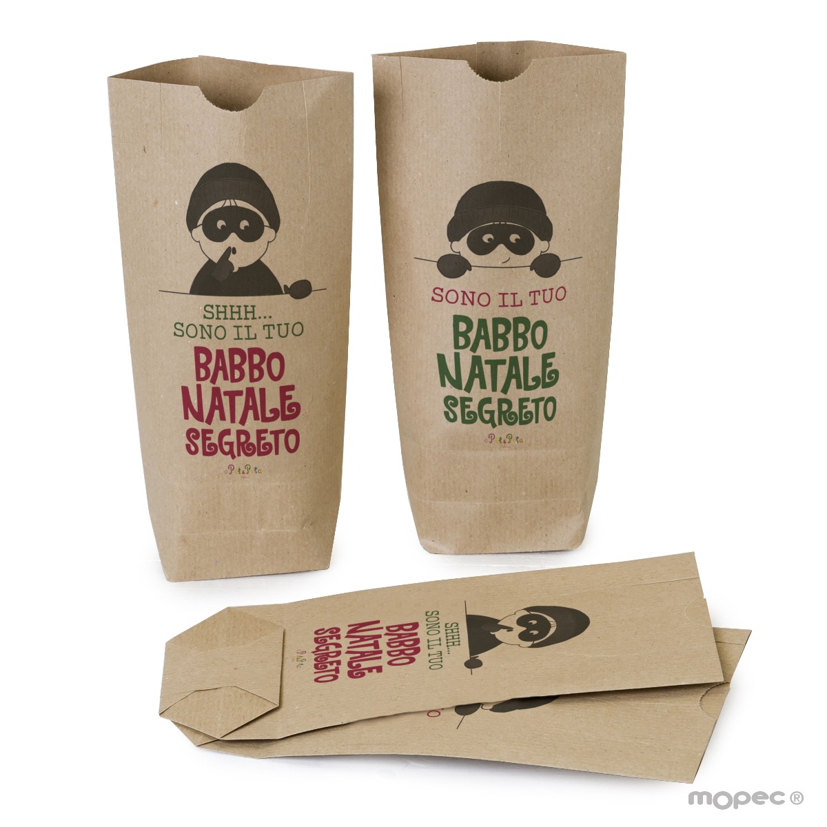 Bolsa de papel Kraft ©Pit&Pita® Amigo Invisible 12x22,5x5cm, en italiano