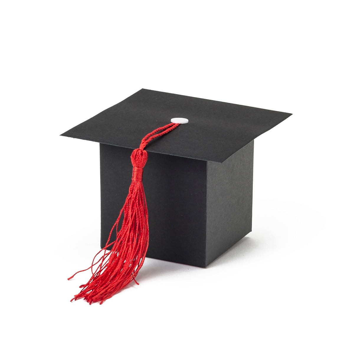 Caja papel gorro graduación con borla, mínimo 25