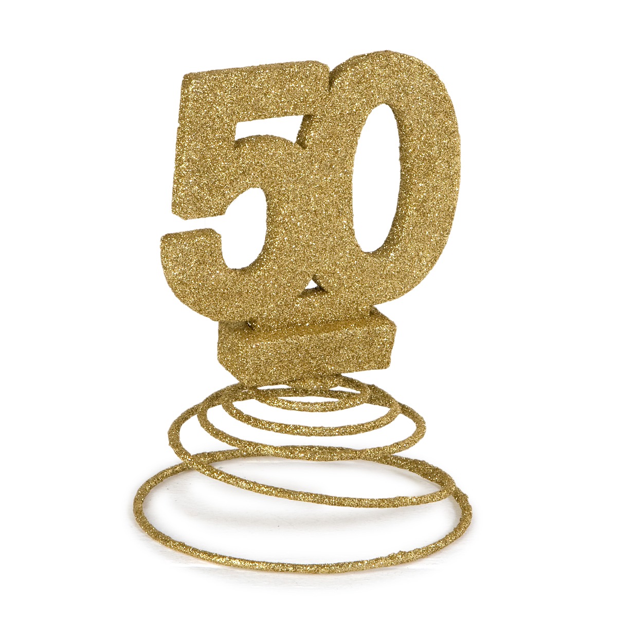 Deco.50 aniversario purpurina dorada con muelle 10x15cm.