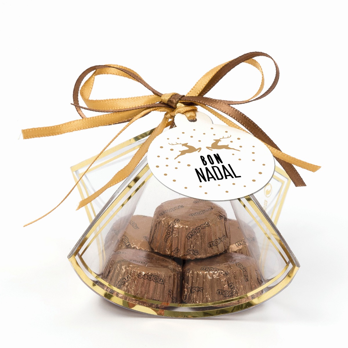 Estuche pañuelo 5 bombones tarjeta Bon Nadal