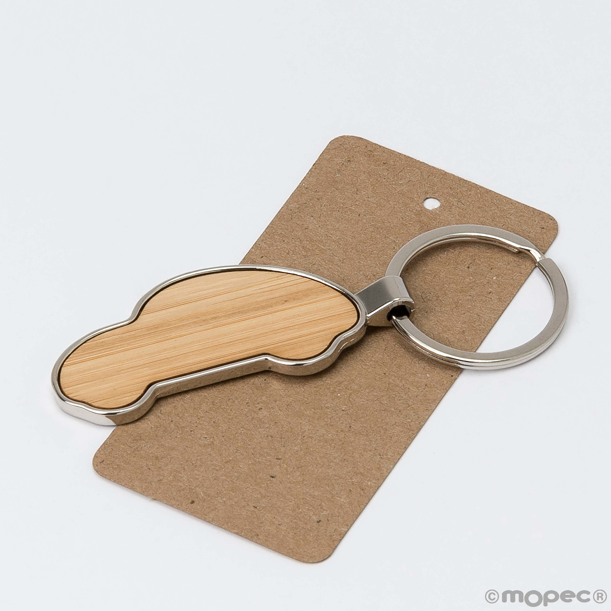 Llavero rectangular de madera con forma de coche de 6,4x2,4cm.
