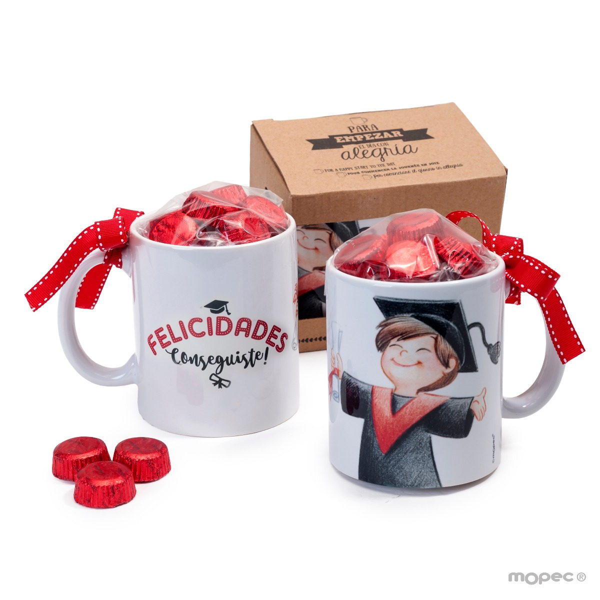Taza cerámica Felicidades Conseguiste 6 bombones en caja regalo