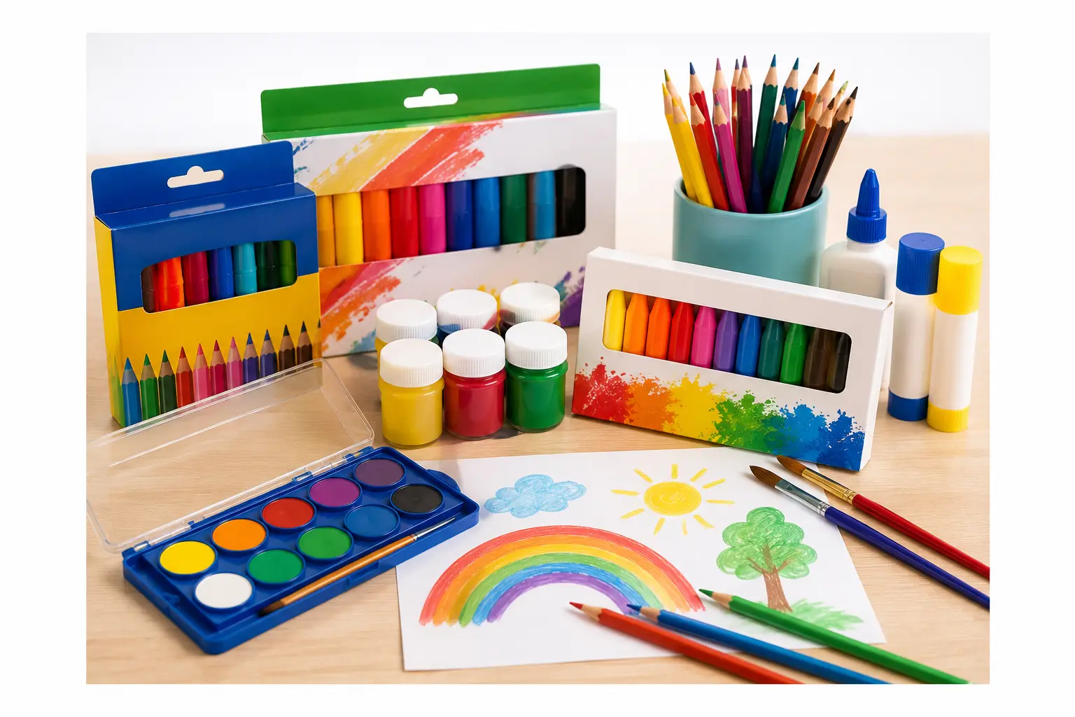 Pinturas escolares con colores vivos para manualidades y aprendizaje en Sant Andreu Barcelona