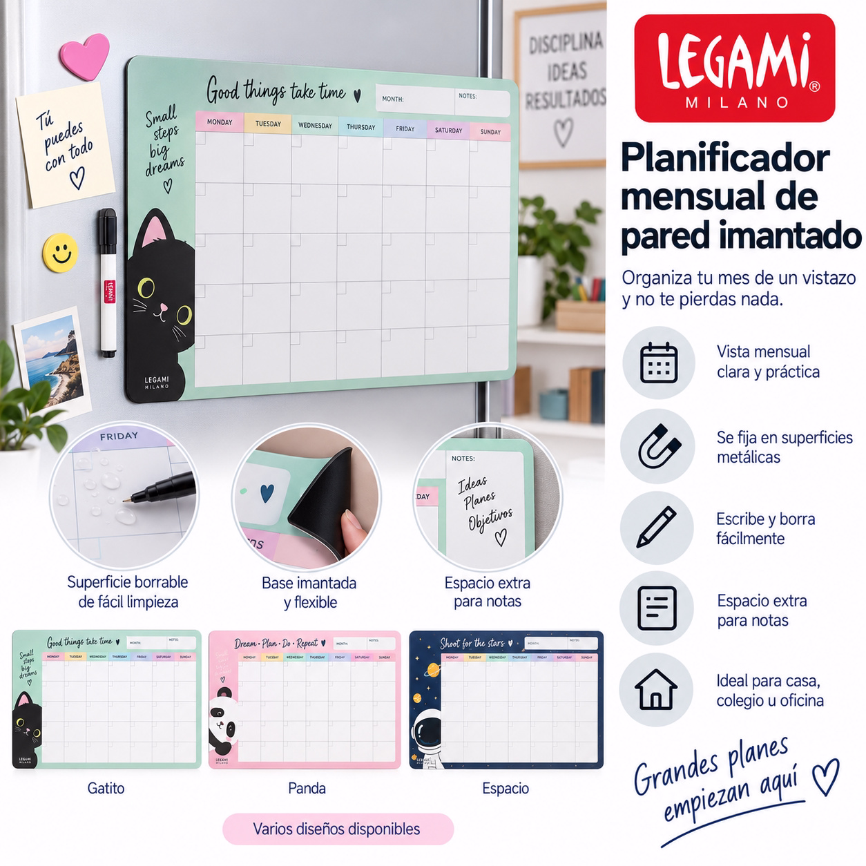 Planificador mensual de pared imantado
