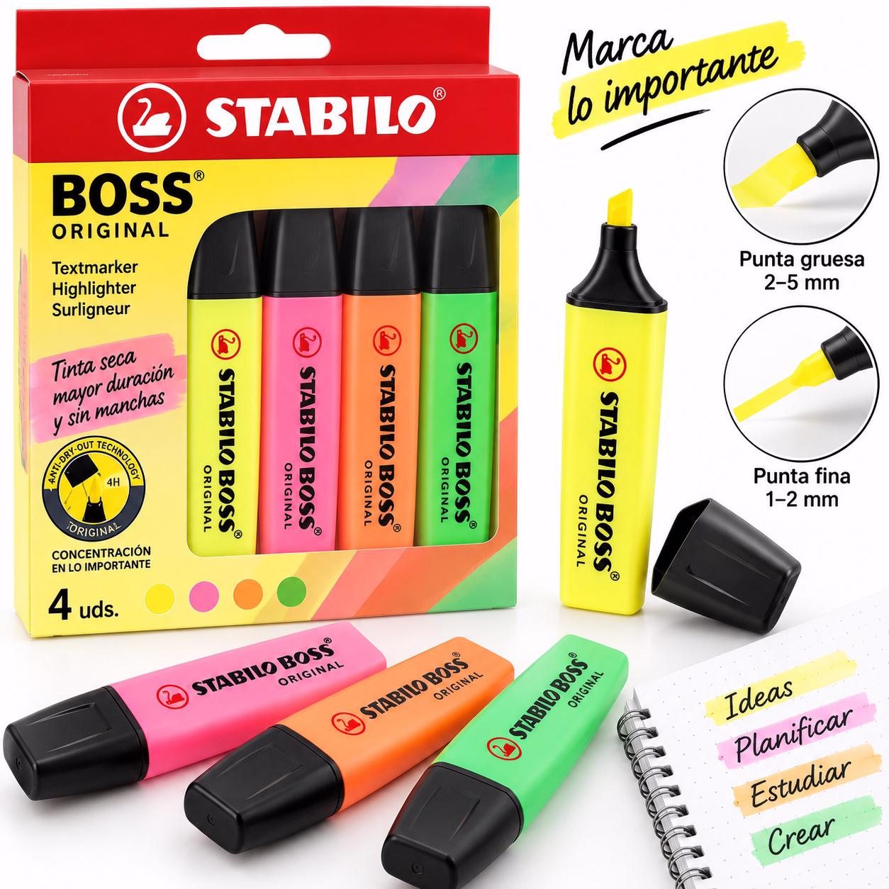 Rotulador fluorescente resaltador de tinta seca