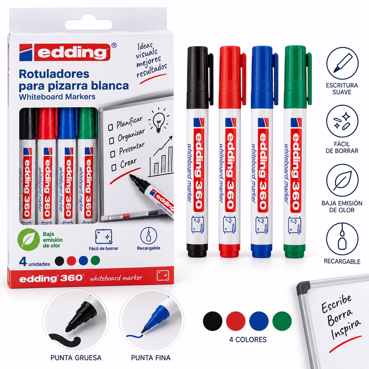 Rotulador de pizarra blanca 4 colores