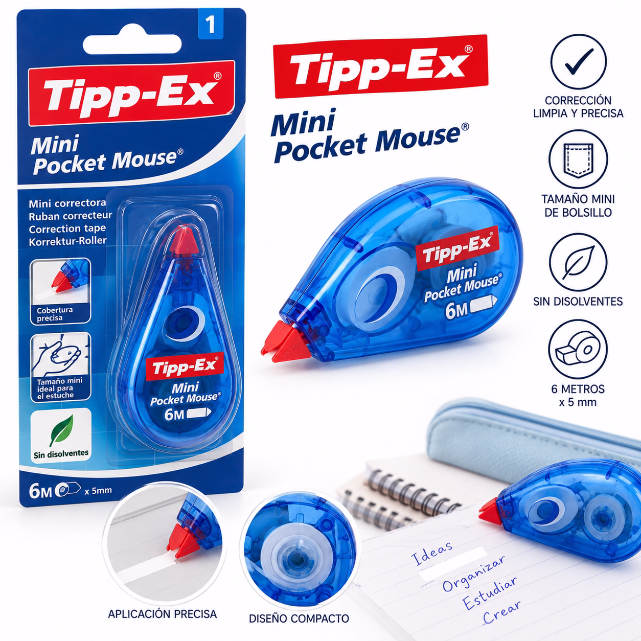 Cinta correctora mini de bolsillo