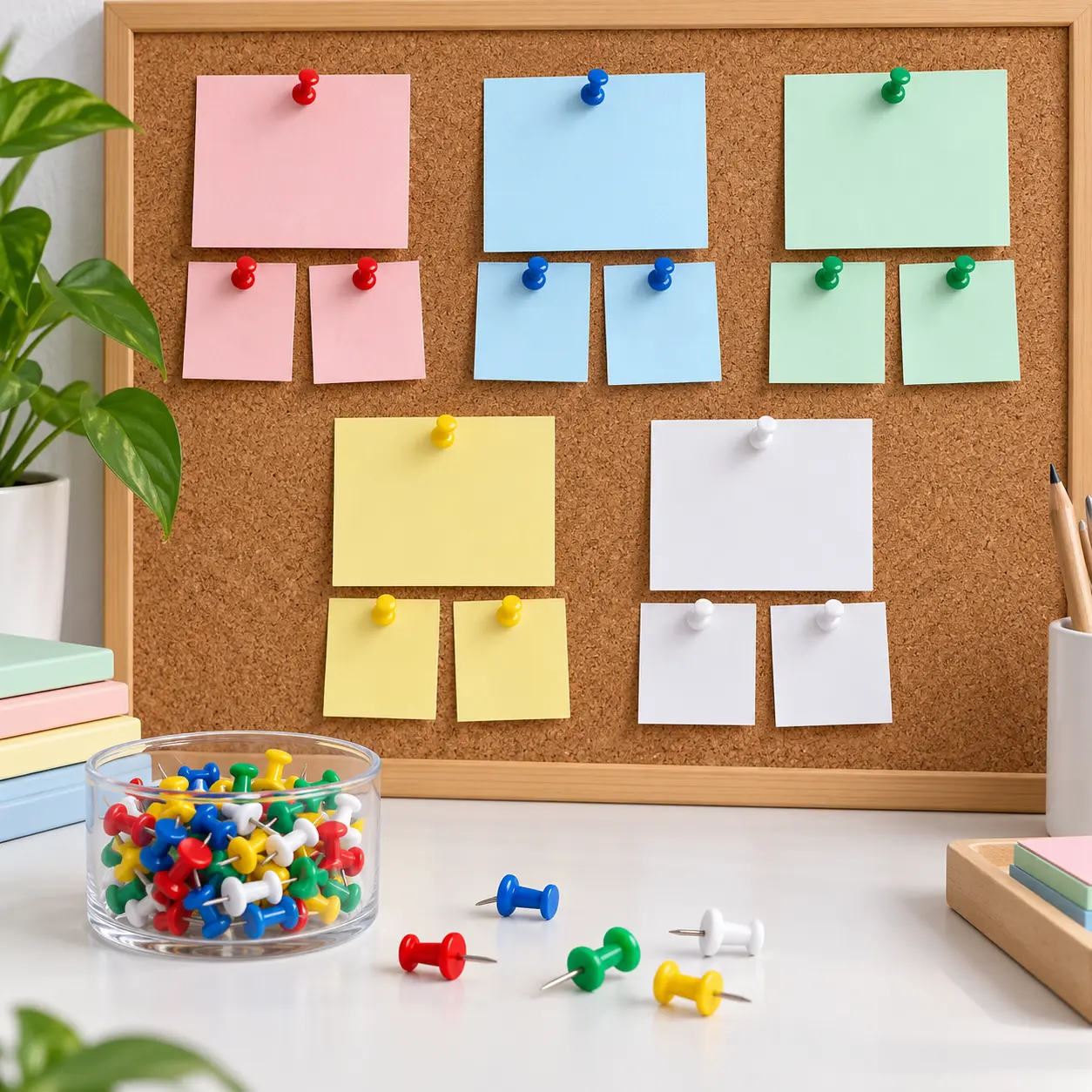 Chinchetas de colores para organizar información por categorías
