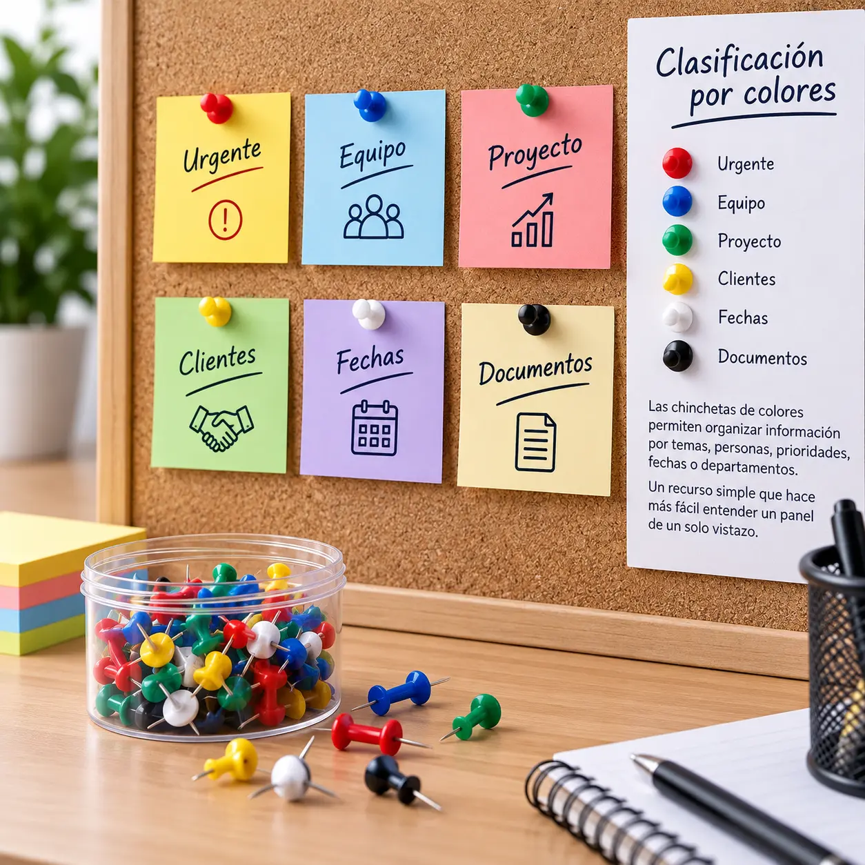 Chinchetas de colores para clasificar información visualmente