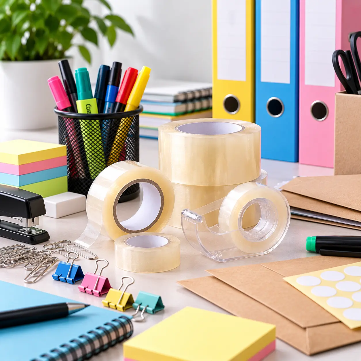 Material de papelería para complementar la cinta doble cara en oficina