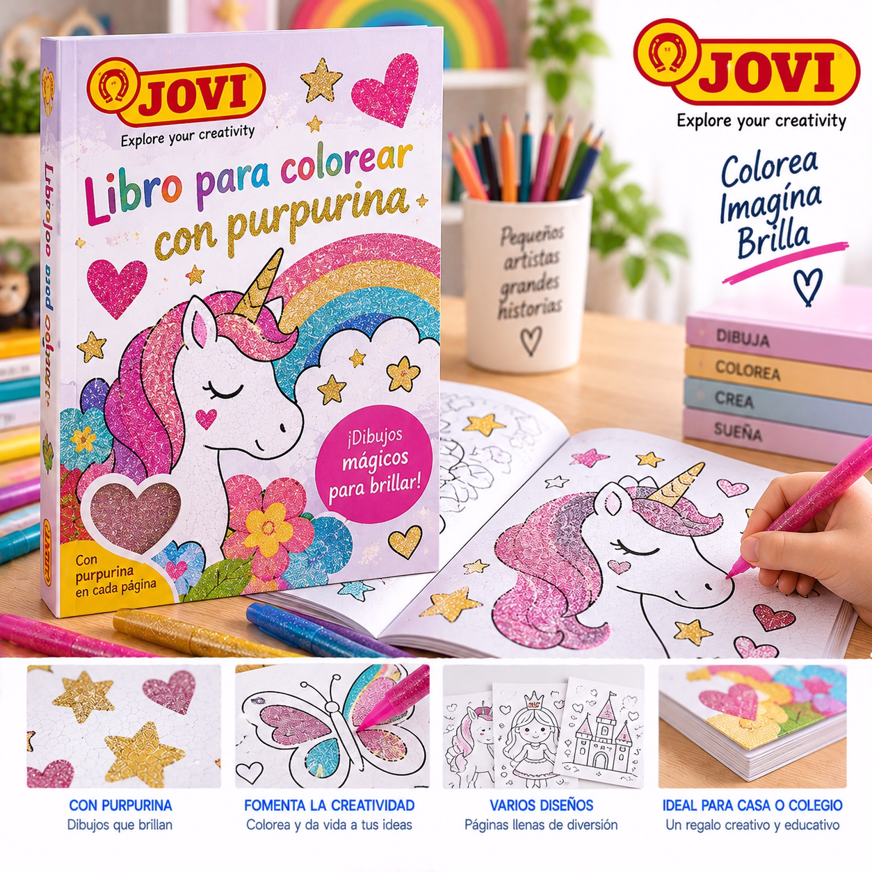 Libro para colorear con purpurina