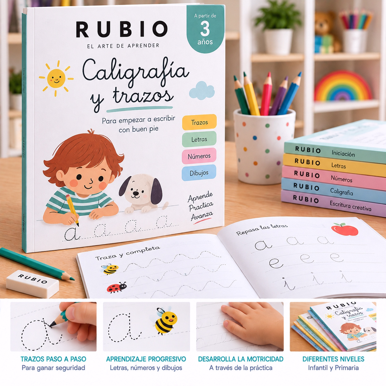 Cuaderno de caligrafía y trazos