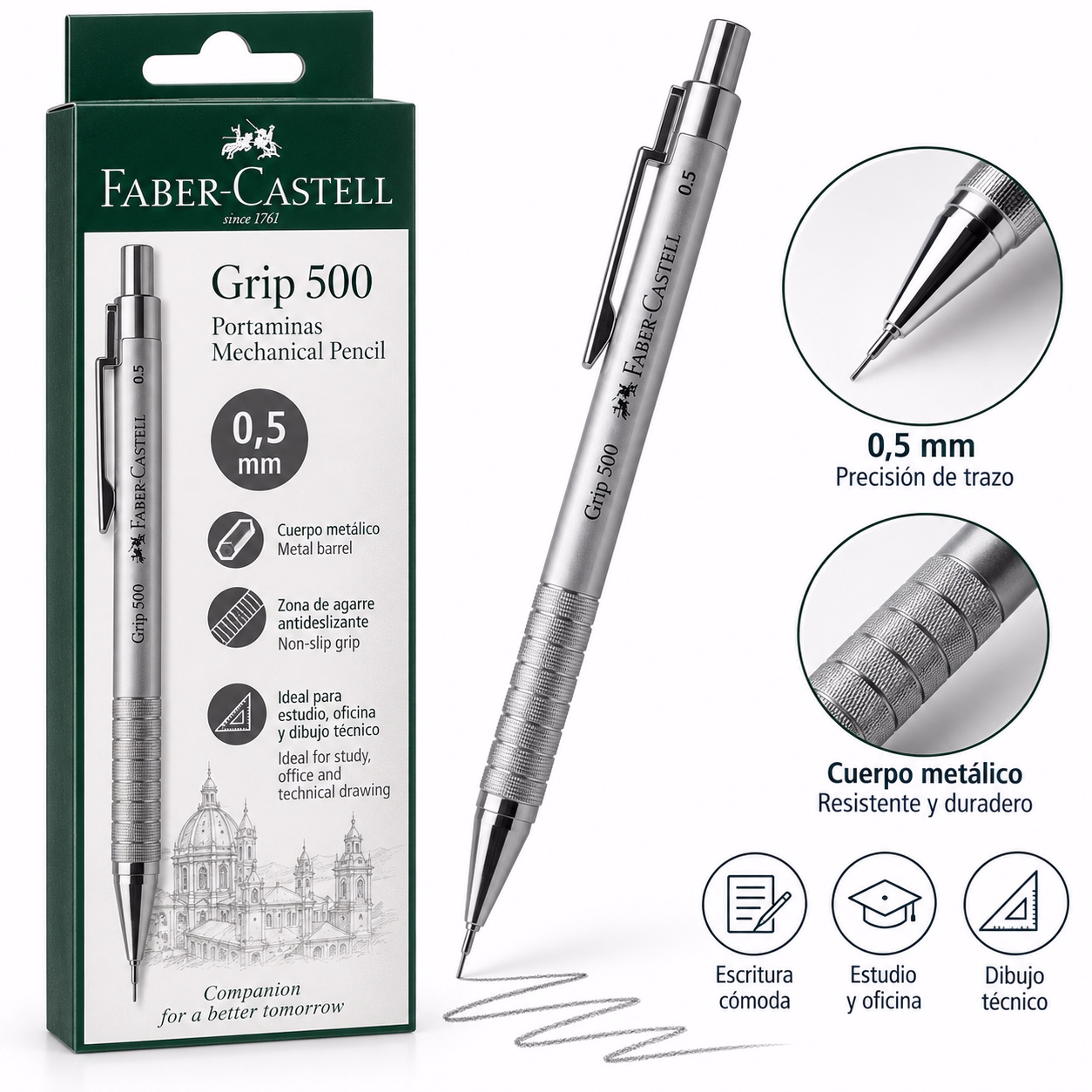 Portaminas 0,5mm cuerpo metálico