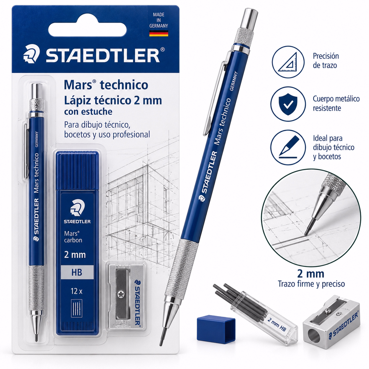 Lápiz técnico 2mm con estuche