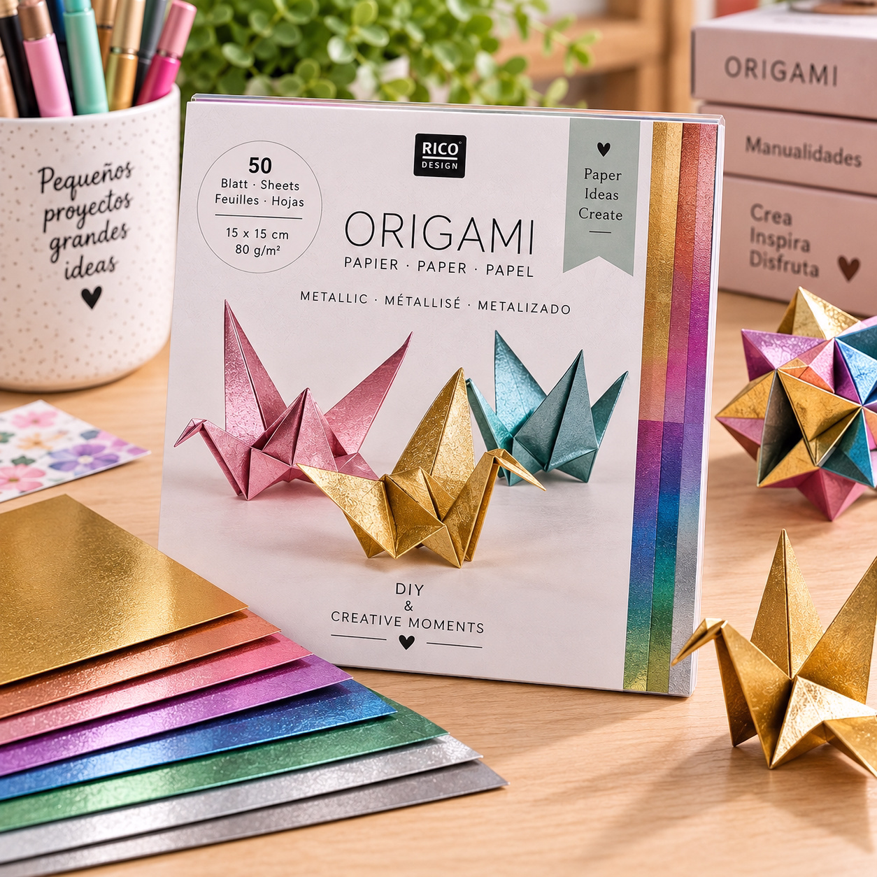 Set de papel origami metalizado