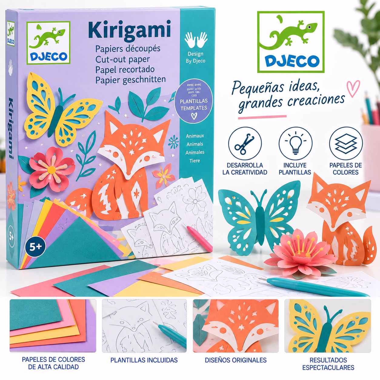 Set de papel kirigami con plantillas