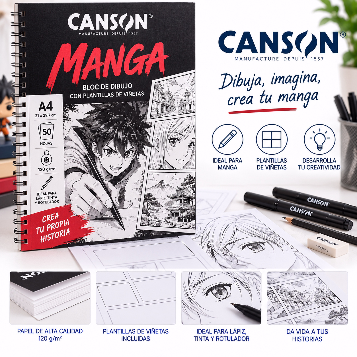 Bloc de dibujo manga con plantillas de viñetas