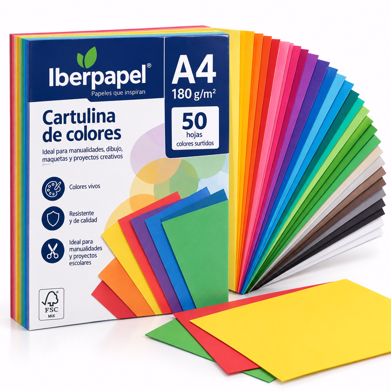 Cartulina A4 180g (paquete 50 colores surtidos)