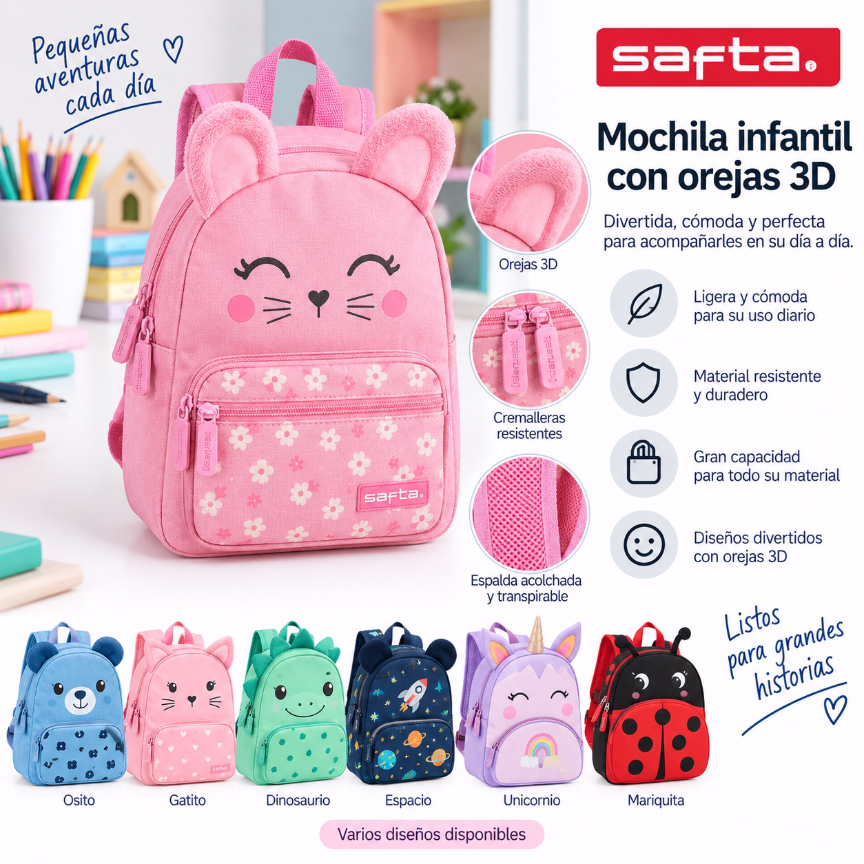 Mochila infantil con orejas 3D