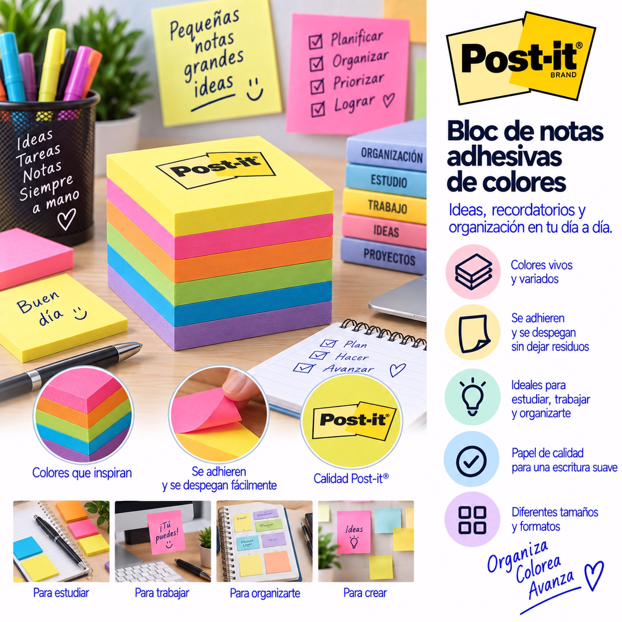 Bloc de notas adhesivas de colores