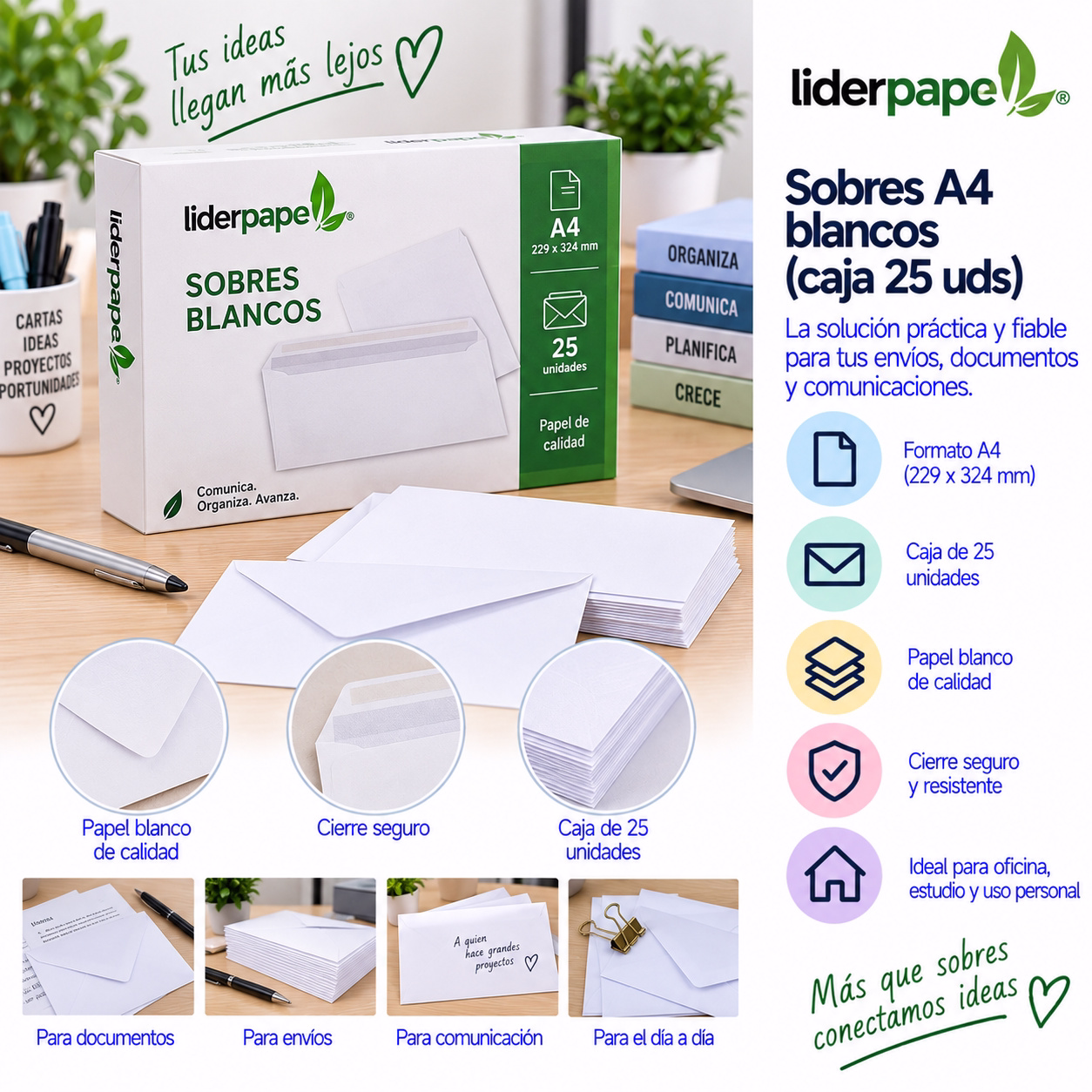 Sobres A4 blancos (caja 25 uds)