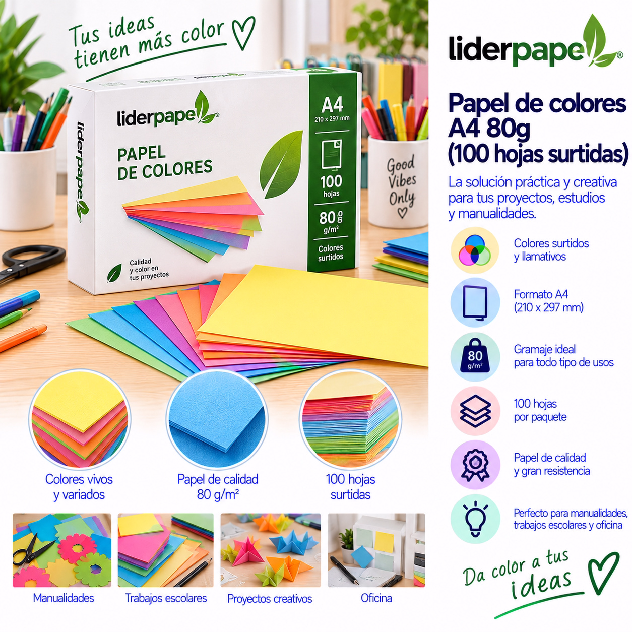 Papel de colores A4 80g (100 hojas surtidas)