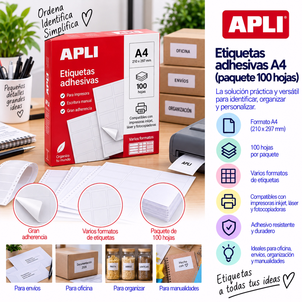 Etiquetas adhesivas A4 (paquete 100 hojas)