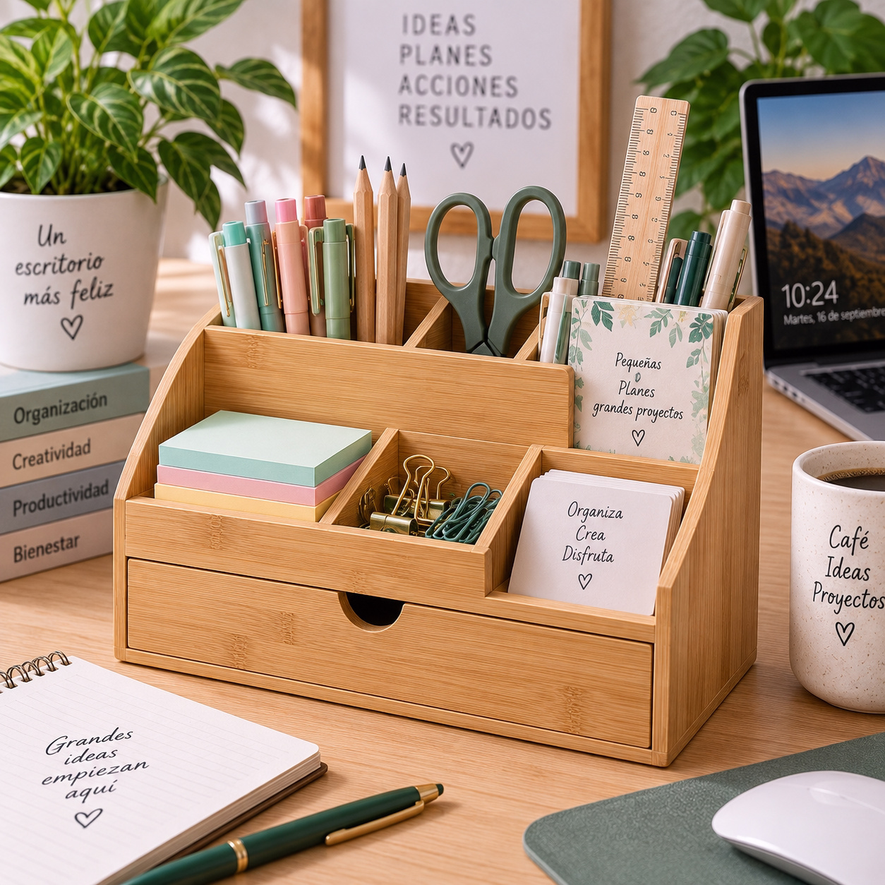 Organizador de escritorio de bambú
