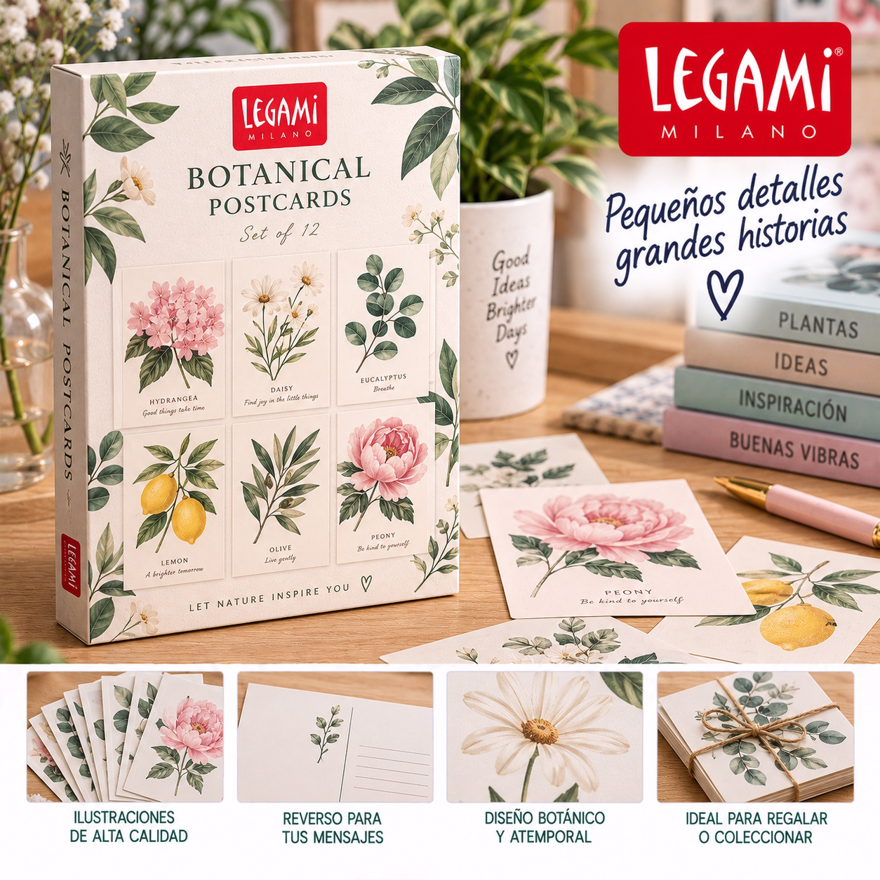 Set de tarjetas postales de ilustración botánica