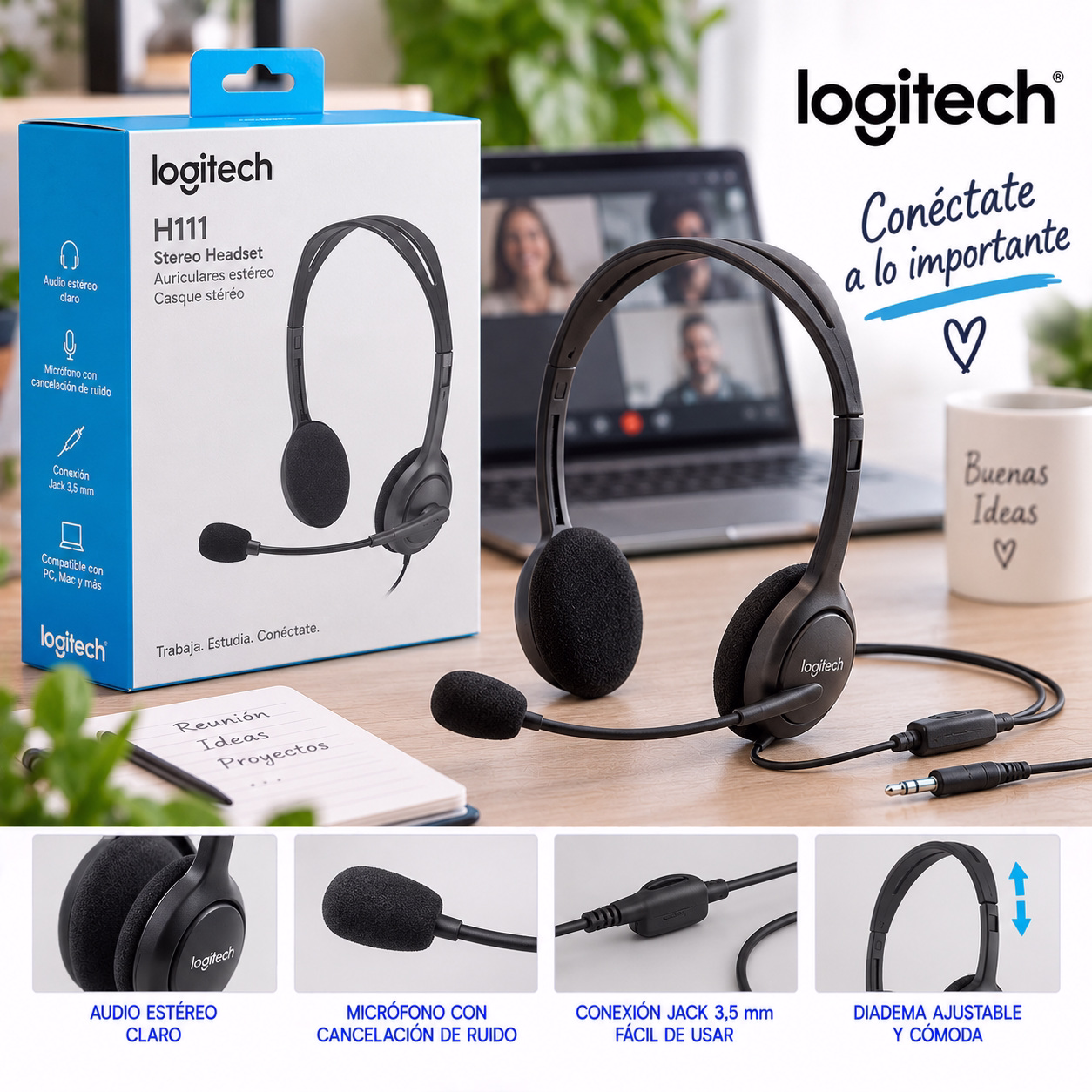 Auriculares con cable para videollamadas