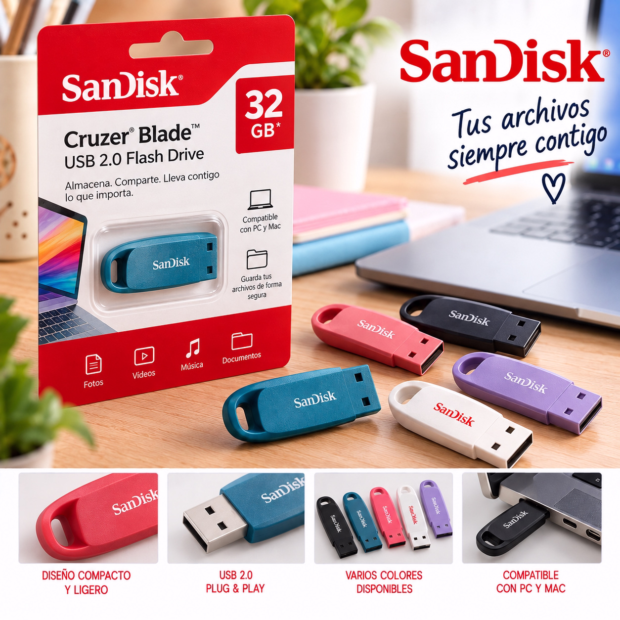 Memoria USB 32GB diseño de colores